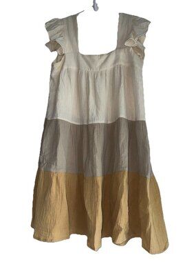 Entro Tiered Babydoll Dress Sz M Yellow Cream Colorblock Cotton Gauze Boho